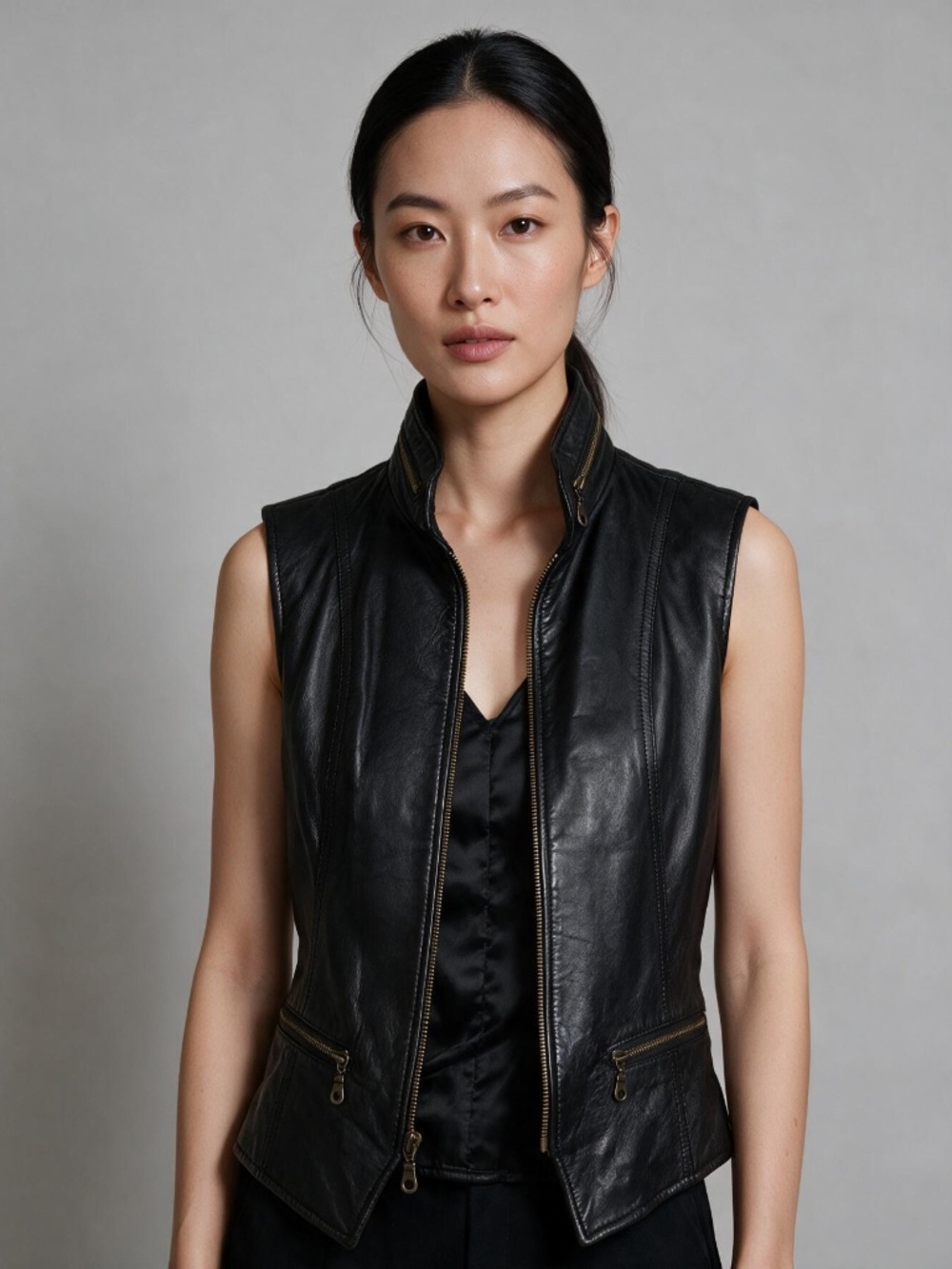 Real Black Leather Vest